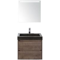 Dante Badmeubelset 60 cm - Tabacco - Wastafel Hardsteen Wit Lucca met Sence Spiegel