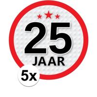 5x 25 jaar leeftijd sticker - rond - dia 15 cm - 25 jaar verjaardag/jubileum/leeftijd versiering