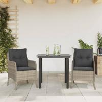 3-delige Tuinset met kussens poly rattan lichtgrijs