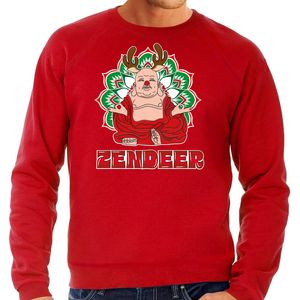 Foute Kersttrui/sweater voor heren - zendeer buddha - rood - rendier - boeddha - zen