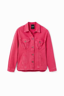 Denim truckerjack met plooitjes - RED - M