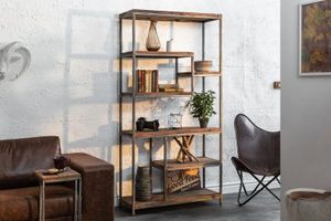 industrieele boekenkast BARRACUDA 186cm gebogen frame van gerecycleerd hout - 39588