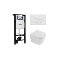 QeramiQ Dely Toiletset - 36.3x51.7cm - diepspoel - rimless - Geberit UP320 plieger inbouwreservoir - softclose toilet zitting 35 mm - mat witte bedieningsplaat - ronde knoppen - mat wit SW1026254/SW1000767/SW1381697/SW706190