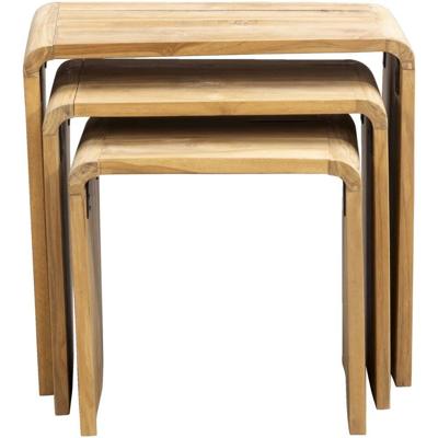 Leen Bakker - Bijzettafel Dimas - Set Van 3 - Teakhout - Beige - 30x50x46 Cm
