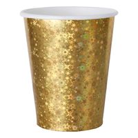 Santex feest wegwerp bekertjes - glitter - 10x stuks - 270 ml - goud - Feestbekertjes - thumbnail