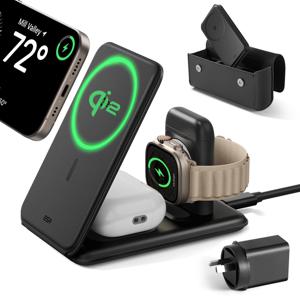 Qi2 3-in-1 Travel Wireless Charging Set (Bag Included) Black