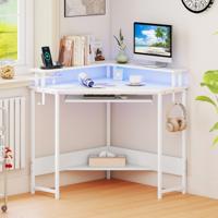 Hoekbureau met Oplaadstation & LED & Toetsenbordlade & Monitorstandaard Gamingtafel Wit