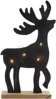 Kerstfiguur LED rendier vilt op houten voet zwart 52m