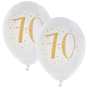 Verjaardag leeftijd ballonnen 70 jaar - 16x - wit/goud - 23 cm - Feestartikelen/versieringen