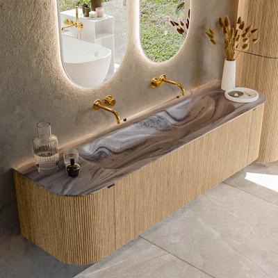Badmeubel Mondiaz Kurve-Dlux | 170 cm | Meubelkleur Oak | Wastafelkleur Sombra | Solid surface | Wasbak midden spoelbak | Zonder kraangat(en)