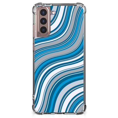Samsung Galaxy S21 Plus Doorzichtige Silicone Hoesje Waves Blue Samsung Galaxy S21 Plus Doorzichtige Silicone Hoesje Waves Blue