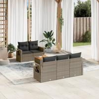 6-delige Loungeset met kussens poly rattan grijs 6-delige Loungeset met kussens poly rattan grijs