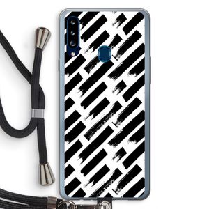 Zwarte vegen: Samsung Galaxy A20s Transparant Hoesje met koord