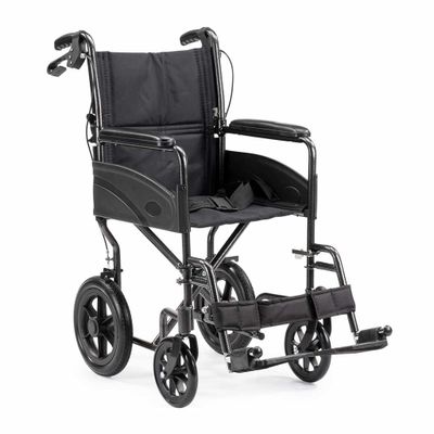 Lichtgewicht transportstoel Compact Lite (12 kg) | MultiMotion | Zitbreedte 45 cm | Zwart | Opvouwbare rolstoel | Transportrolstoel | 10030012