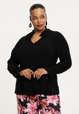 Yoek Tuniek met ruches | Zwart | Maat 38/40