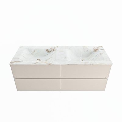 MONDIAZ VICA-DLUX 130cm badmeubel onderkast Linen 4 lades. Inbouw wastafel CLOUD dubbel 2 kraangaten, kleur Frappe.