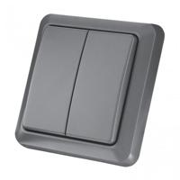 KlikAanKlikUit draadloze dubbele wandschakelaar voor buiten knop (grijs)