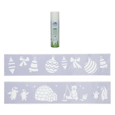 Kerst sfeer raamsjablonen met ECO spuitsneeuw - 9x stuks - 24 x 60 cm - raamdecoratie