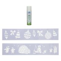 Kerst sfeer raamsjablonen met ECO spuitsneeuw - 9x stuks - 24 x 60 cm - raamdecoratie