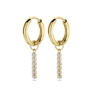 Verguld 925 zilveren klapoorringen met zirkonia hanger - 15mm