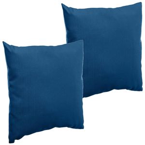 Set van 2x stuks bank/sier/tuin kussens voor binnen en buiten in de kleur Indigo blauw 40 x 40 x 10