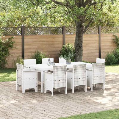 9-delige tuinset met kussens, witte poly rattan