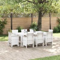 9-delige tuinset met kussens, witte poly rattan
