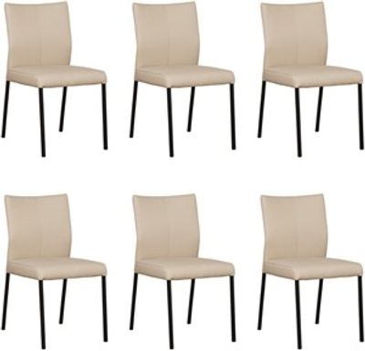 Set van 6 Taupe leren moderne eetkamerstoelen Basic - poot vierkant zwart - Toledo Leer Mastic (taupe leer)