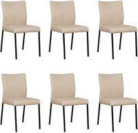 Set van 6 Taupe leren moderne eetkamerstoelen Basic - poot vierkant zwart - Toledo Leer Mastic (taupe leer)