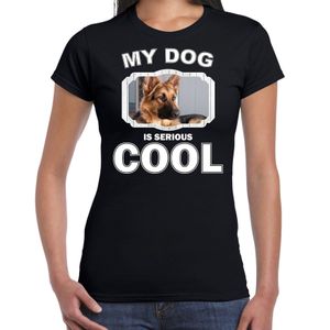 Honden liefhebber shirt Duitse herder my dog is serious cool zwart voor dames
