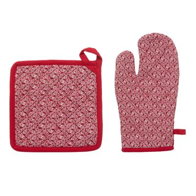 Atmosphera Ovenwant set met pannenlap - rood - katoen - 20 x 32 cm - chef - keukenbenodigdheden