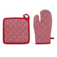 Atmosphera Ovenwant set met pannenlap - rood - katoen - 20 x 32 cm - chef - keukenbenodigdheden