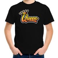 Zwart Koningsdag Queen t-shirt voor kinderen/ meisjes