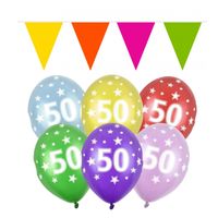 Verjaardag feest 50 jaar versieringen pakket vlaggetjes en ballonnen - thumbnail