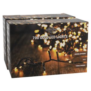 Set van 2x stuks kerstverlichting goud 700 lampjes 1400 cm