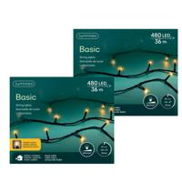 Kerstverlichting - 2x - 480 leds - klassiek warm wit -3600 cm - zwart snoer -timer en dimmer