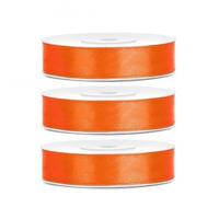 Decoratie satijn sierlint - 3x - oranje - 12 mm x 25 meter - Cadeaulint satijnlint