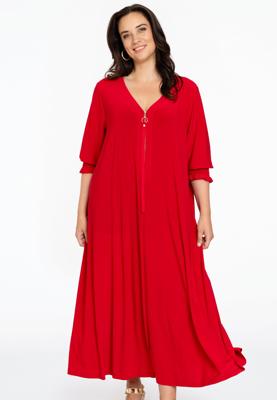 Yoek Jurk swing gesmokte mouw | Rood | Maat 46/48