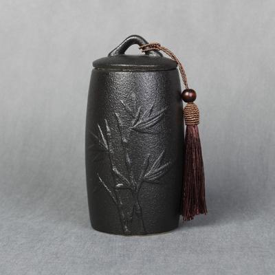 Bamboe patroon steengoed thee blikken opslagtanks keramische thee set theeceremonie accessoires (zwart)