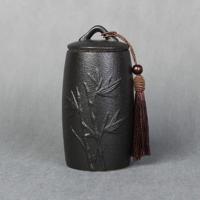 Bamboe patroon steengoed thee blikken opslagtanks keramische thee set theeceremonie accessoires (zwart)