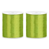 2x Hobby/decoratie groen satijnen sierlinten 10 cm/100 mm x 25 meter