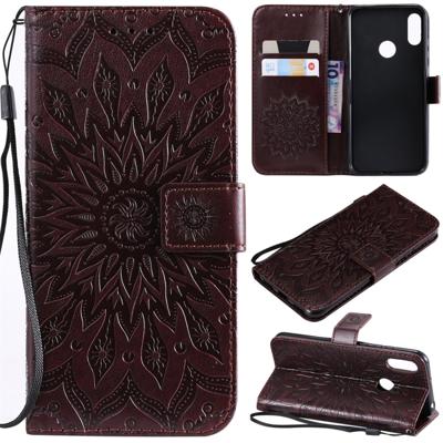 Zon reliëf patroon horizontale Flip lederen case voor Huawei Honor spelen 8A/Y6 (2019) met kaartsleuf & houder & portemonnee & Lanyard (bruin)