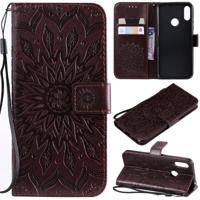 Zon reliëf patroon horizontale Flip lederen case voor Huawei Honor spelen 8A/Y6 (2019) met kaartsleuf & houder & portemonnee & Lanyard (bruin)