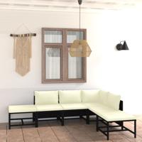 6-delige Loungeset met kussens poly rattan zwart