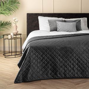 Bedsprei Velvet Ruit - Antraciet - 180x260 cm van Fresh and Co materiaal: Microvezel - Dekbed-Discounter.nl