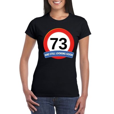 Verkeersbord 73 jaar t-shirt zwart dames Verkeersbord 73 jaar t-shirt zwart dames