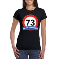 Verkeersbord 73 jaar t-shirt zwart dames Verkeersbord 73 jaar t-shirt zwart dames