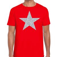 De Ster van de show - verkleed t-shirt - rood - met zilveren ster in glitters - heren - glamour