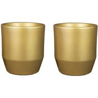 Set van 2x plantenpot/bloempot keramiek glans goud - D17.5/H16 cm - thumbnail