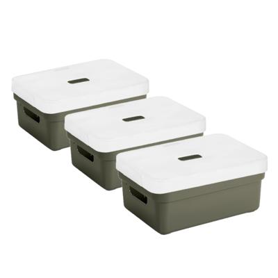 Sunware Opbergbox met transparante deksel - 3x stuks - donkergroen - 9 liter - kunststof - 35x25x12 Sunware Opbergbox met transparante deksel - 3x stuks - donkergroen - 9 liter - kunststof - 35x25x12